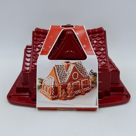 Nordic Ware Holiday Red Cast Aluminum Gingerbread House Bundt Cake Pan - Picture 7 of 9